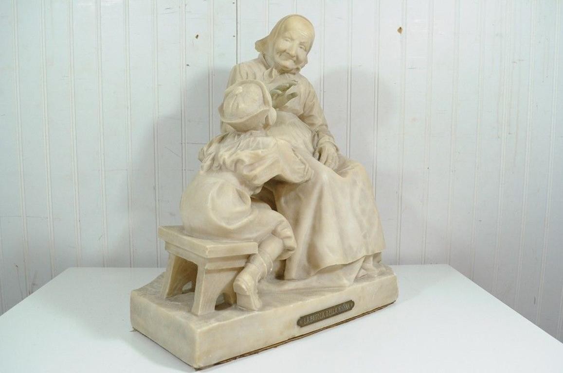 E Battiglia La Favola Della Nonna Alabaster Italian Sculpture Tale of Grandma