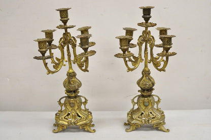 Vintage French Rococo Louis XV Style Small Ornate Brass Candelabra - a Pair