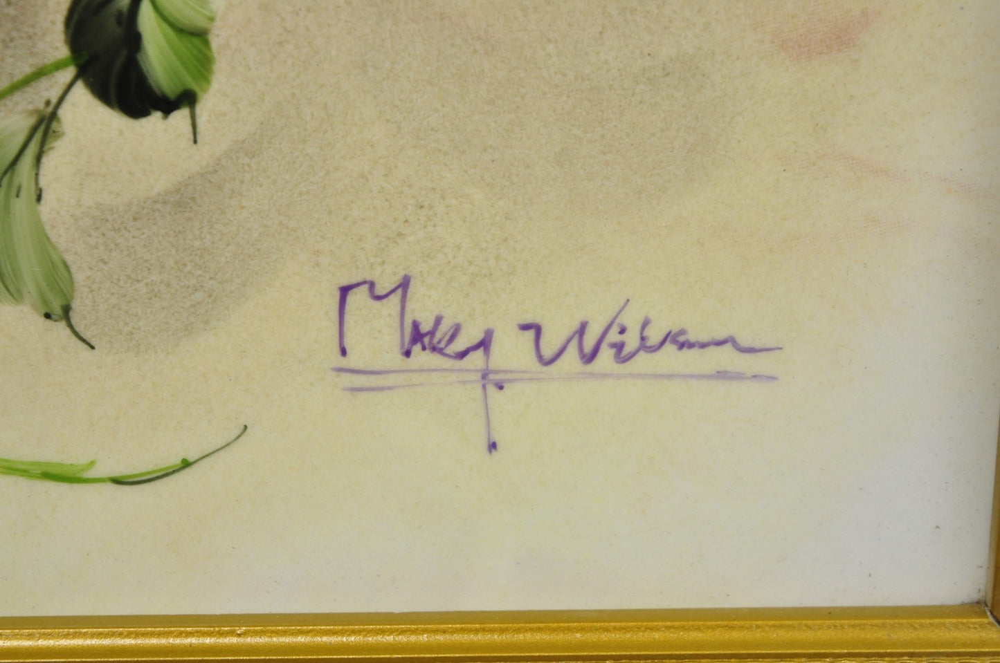 Mary Wilson French Hand Painted Porcelain Plaque Pink Rose Flower Painting (B)