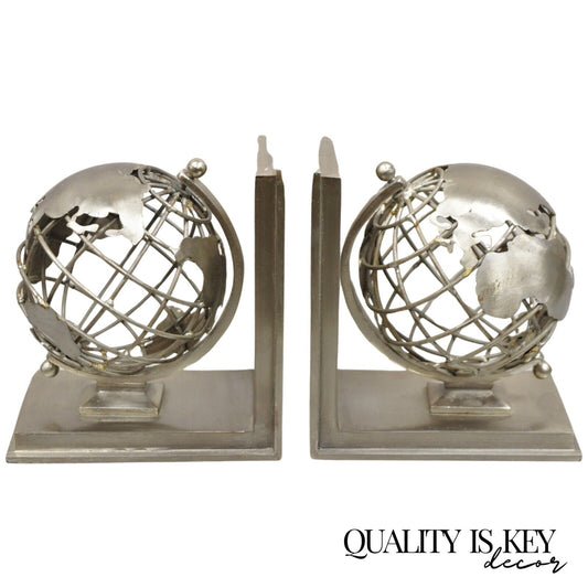 Restoration Hardware Industrial Modern Metal Spinning Globe Bookends - a Pair