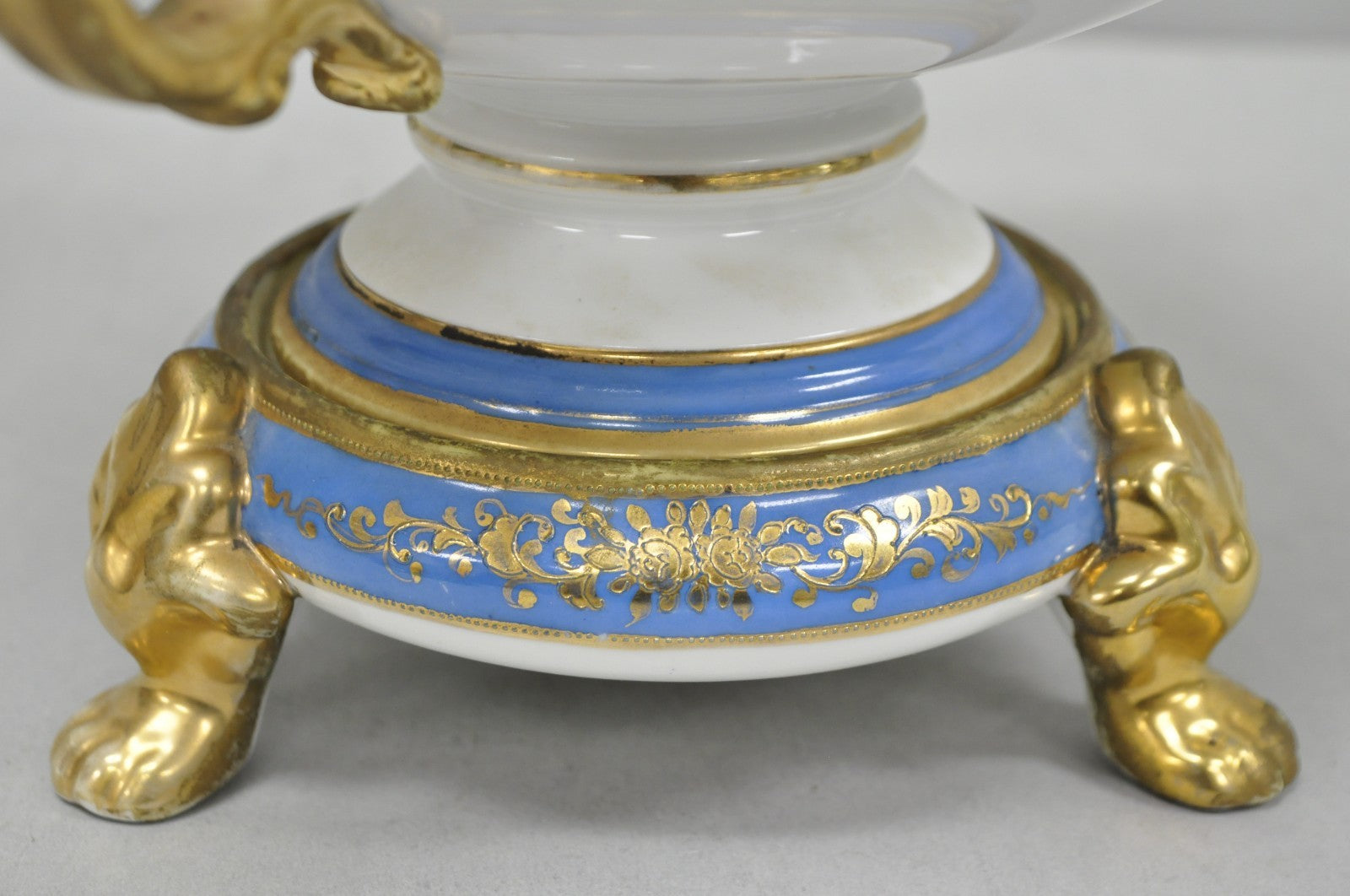 Nippon Hand Painted Porcelain Blue Centerpiece Compote Bowl w/ Cottage & Geese