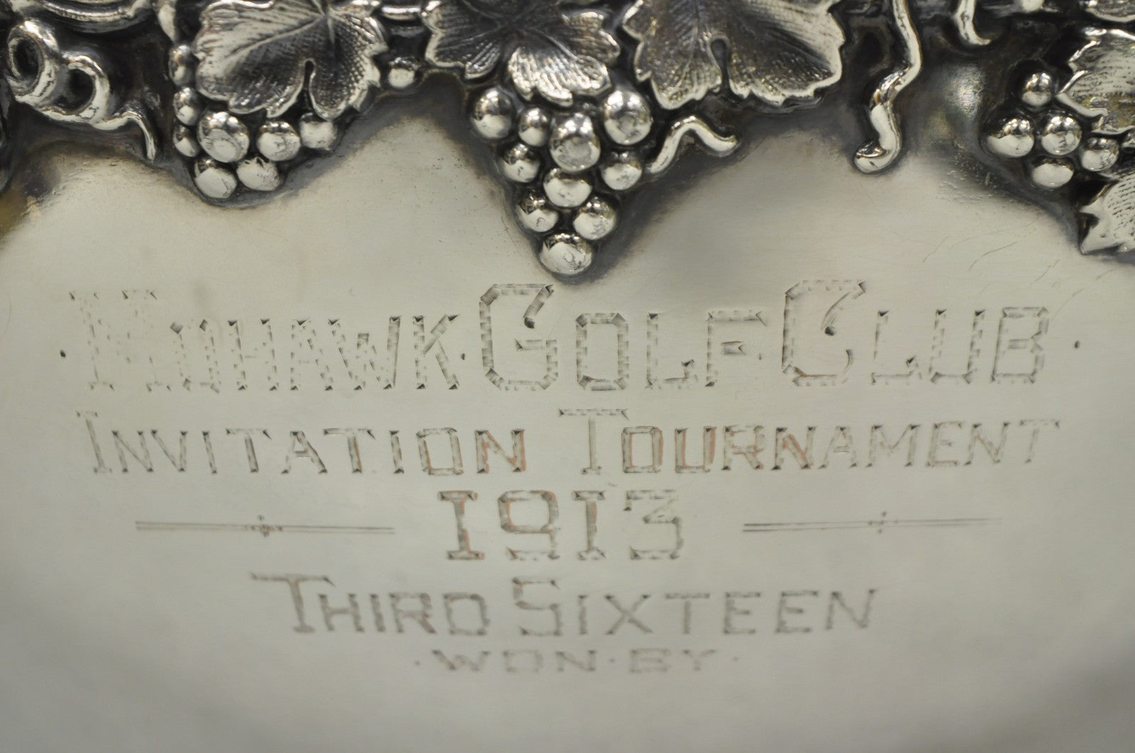 Victorian Silver Plated Grapevine Repousse 1913 Mohawk Golf Club Award Punchbowl