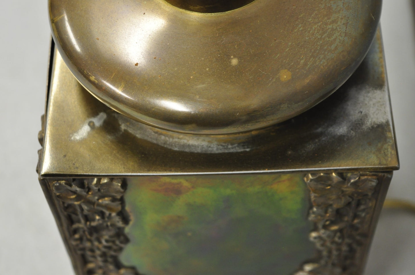 Antique French Art Nouveau Brass Maple Leaf Converted Oil Lamp Table Lamp