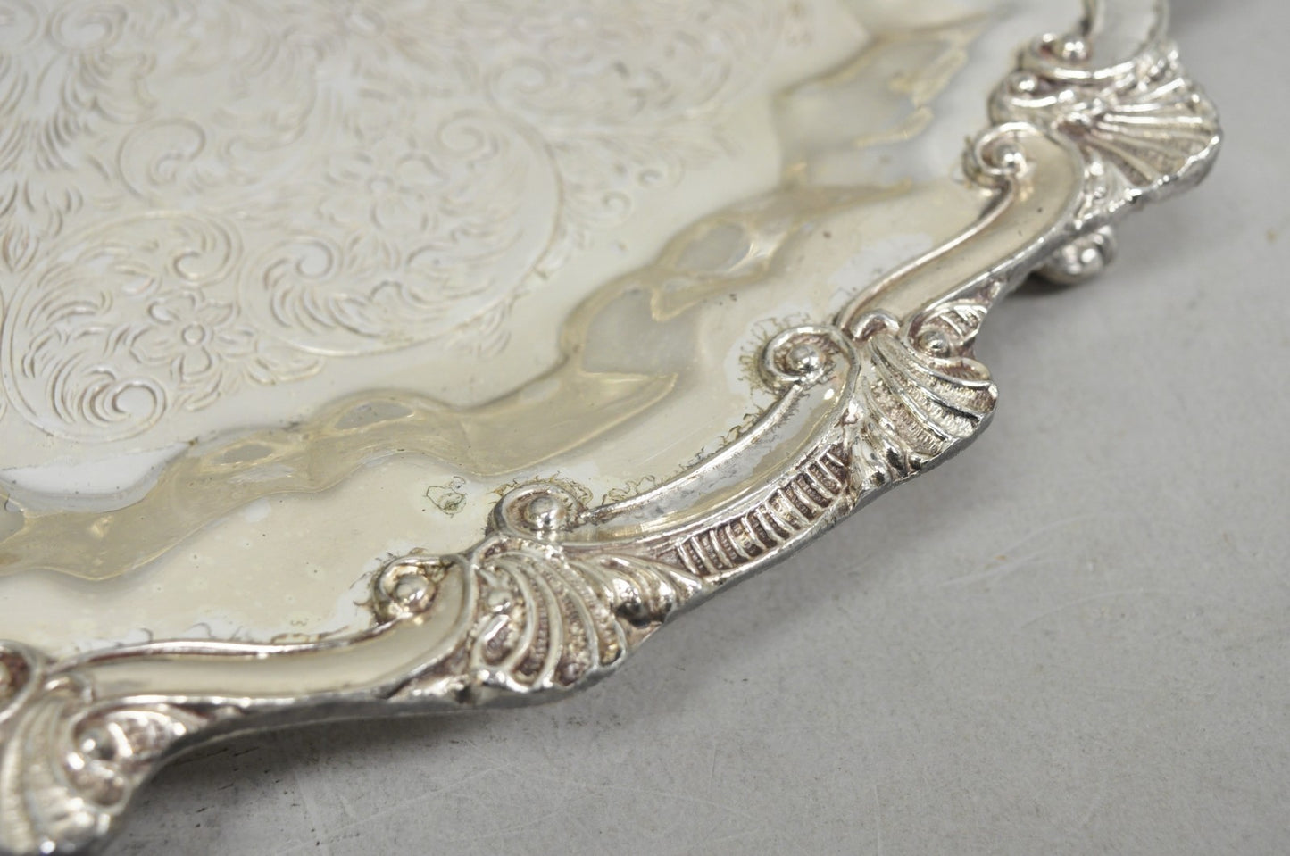 Vintage Victorian Silver Plated Round Scalloped Twin Handle Bar Serving Tray