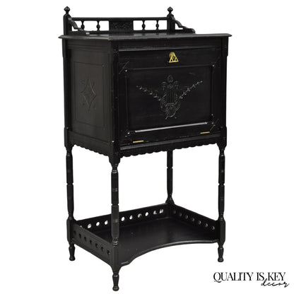 Antique Victorian Aesthetic Movement Black Ebonized Music Stand Side Table