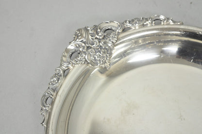 Vintage Wallace Baroque Silver Plated Round Twin Handle Serving Platter Bar Tray