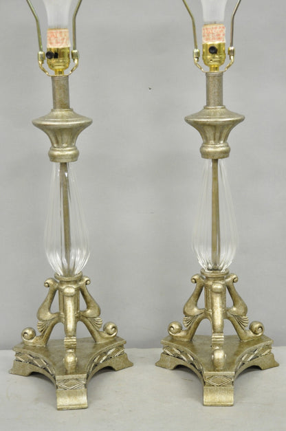 Contemporary Tuscan Mediterranean Style Glass and Resin Table Lamps - a Pair