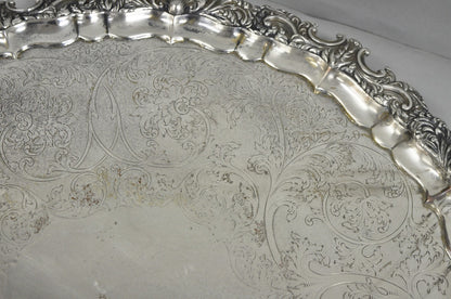 Antique English Victorian 22" Round Silver Plated Serving Platter Salver Tray