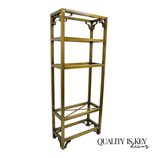 Vintage Hollywood Regency Burnished Brass Bronze Finish Etagere Bookcase Shelf