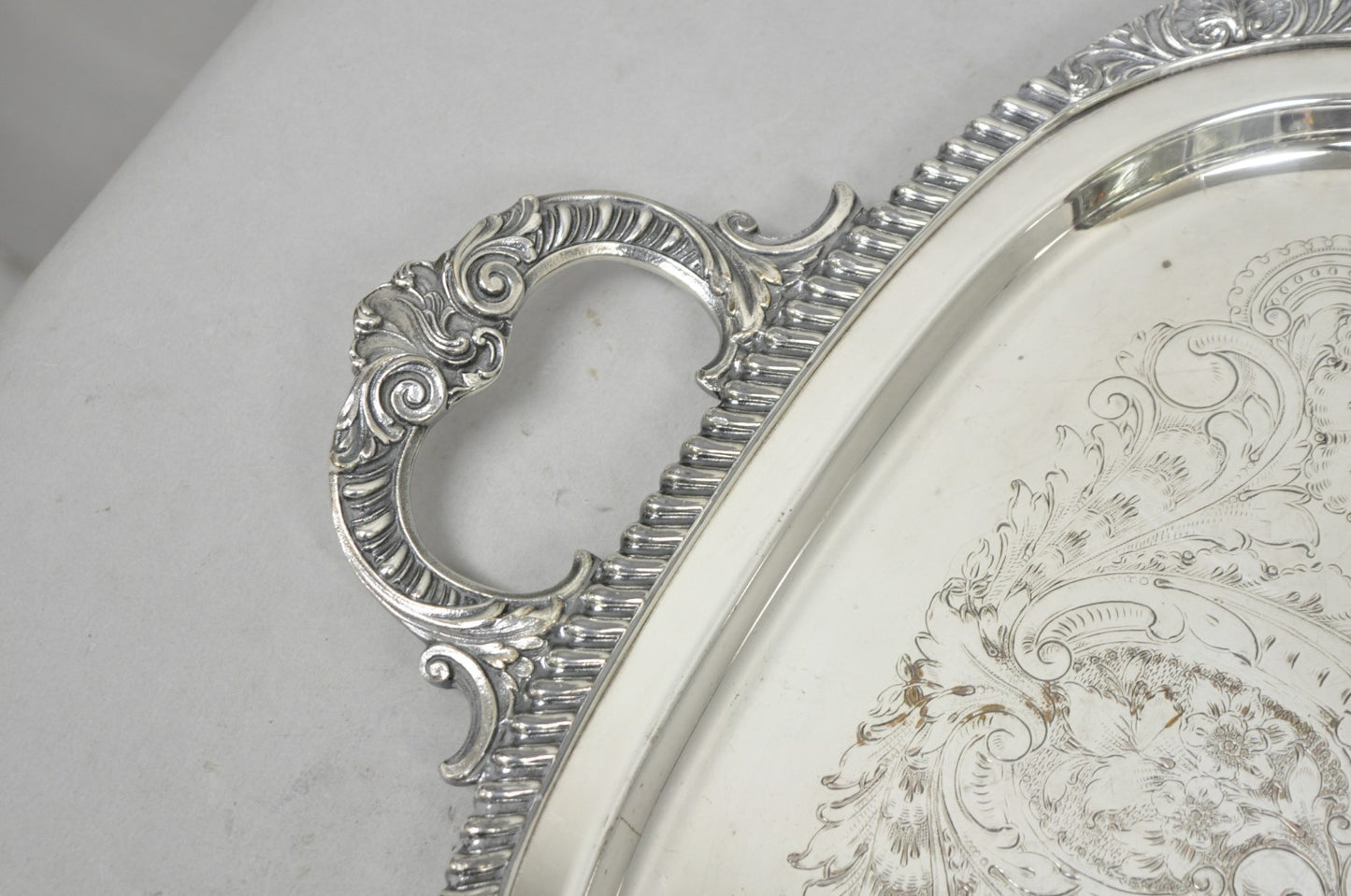 English Victorian Silver Plated Twin Handle Butlers Serving Platter Bar Tray