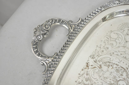 English Victorian Silver Plated Twin Handle Butlers Serving Platter Bar Tray