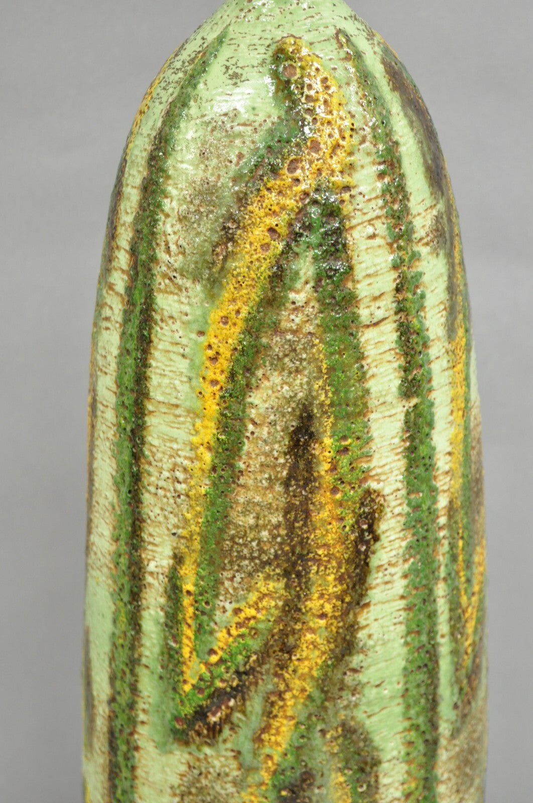 Vintage Italian Mid Century Modern Green Pottery Glazed Ceramic Tall Table Lamp