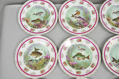 (12) Victoria Carlsbad Austria 8 3/8" Porcelain Fish Plates & Gravy Sauce Boat