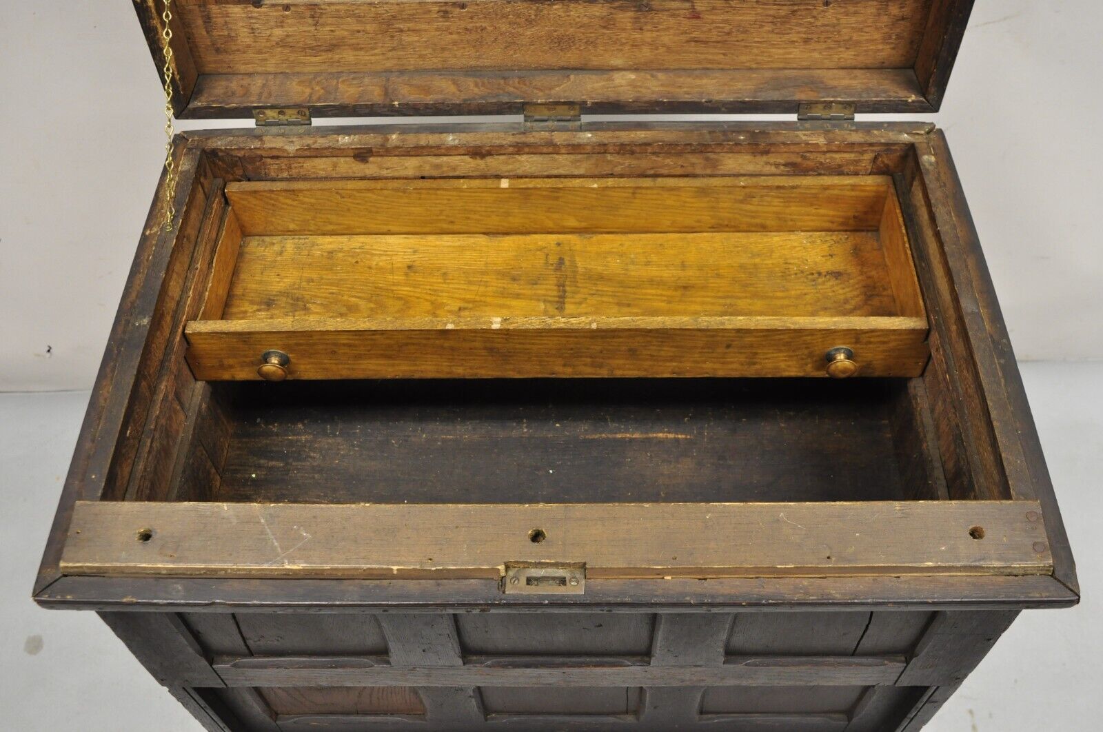 Antique Mission Arts & Crafts Oak Wood Carpenters Tool Chest Cabinet w/ Drawers