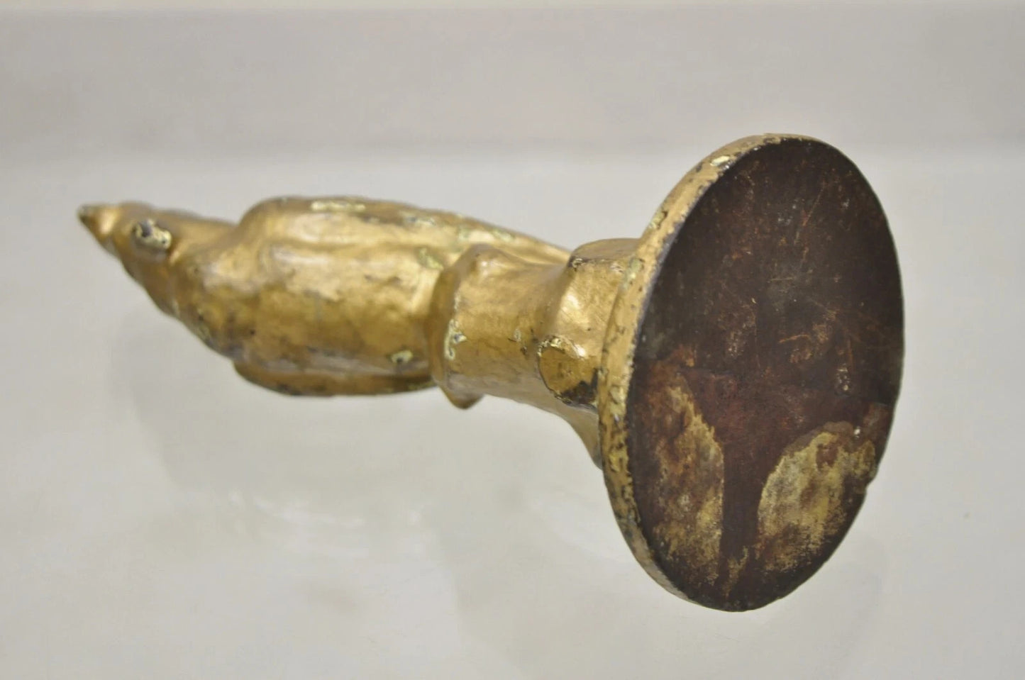 Antique Art Deco Cast Iron Gold Painted 7" Cockatoo Parrot Figurine Doorstop