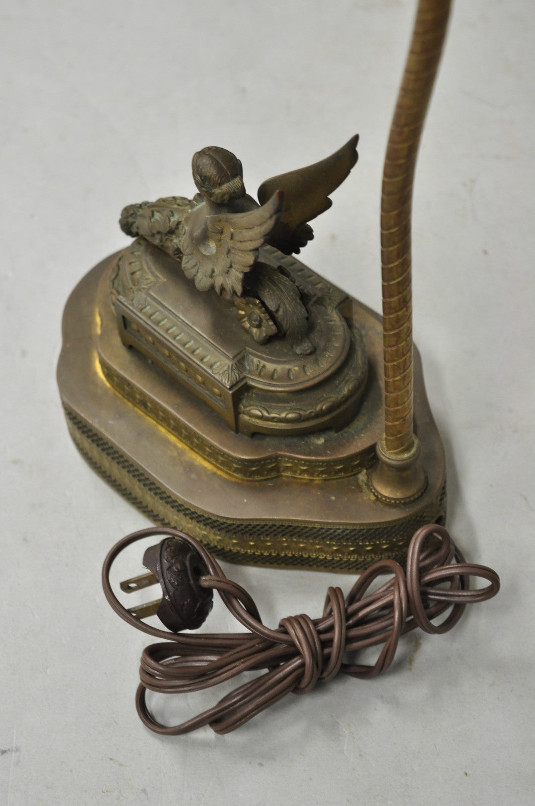 Antique French Victorian Neoclassical Small Gilt Brass Winged Maiden Table Lamp
