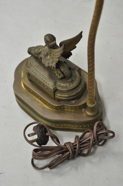 Antique French Victorian Neoclassical Small Gilt Brass Winged Maiden Table Lamp