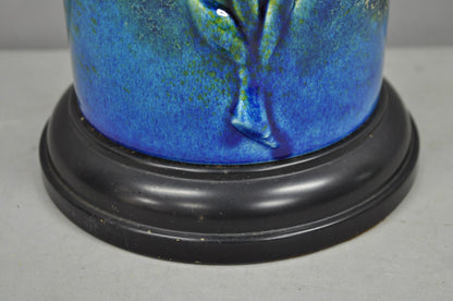 Vintage MCM Tall Royal Haeger Attr Blue Glazed Ceramic Pottery Floral Table Lamp