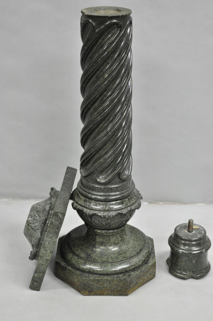 Antique Italian Green Marble Empire Classical Spiral Carved Column Pedestal