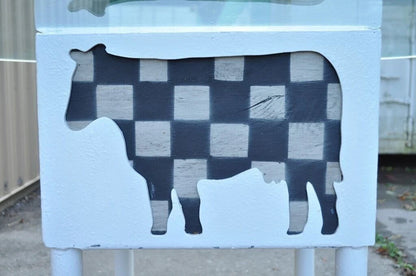 Farmhouse "Butcher" Cow & Pig Painted White & Black Metal & Glass Dining Table