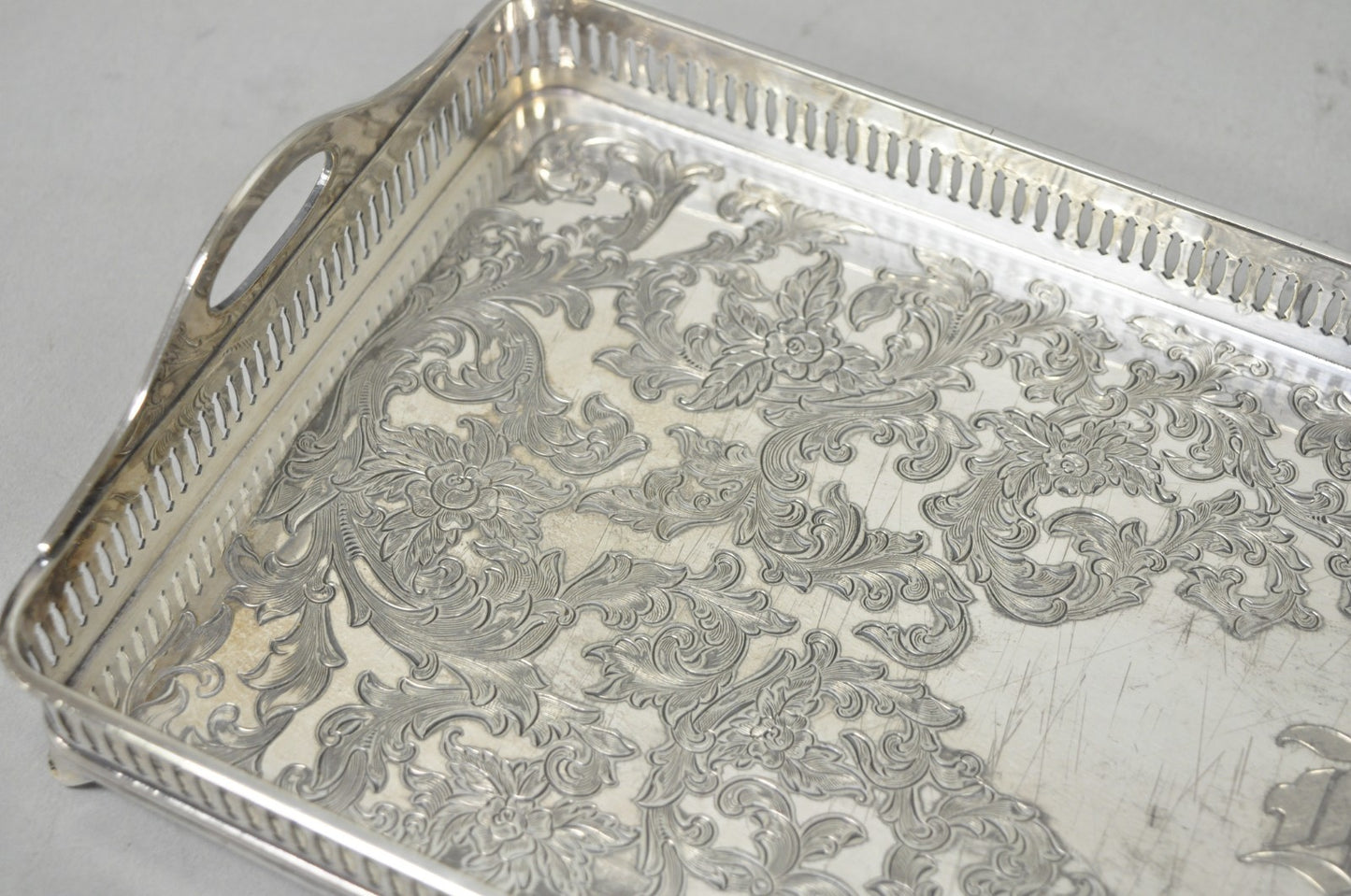 Antique Wilcox Victorian Engraved Narrow Silver Plated Trinket Dish "B" Monogram