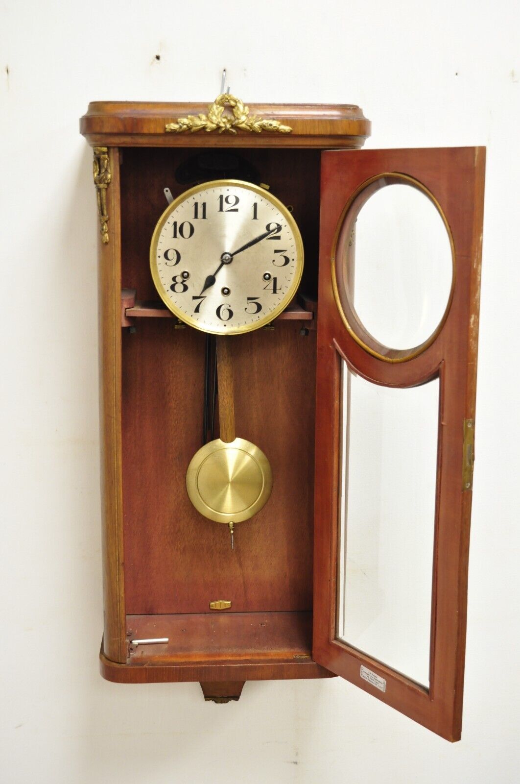 Antique German Inlaid French Style Box Wall Clock 8 Day with Westminster Chime