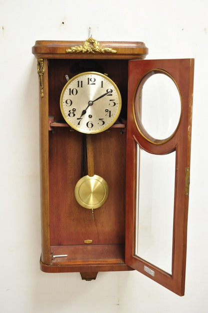 Antique German Inlaid French Style Box Wall Clock 8 Day with Westminster Chime