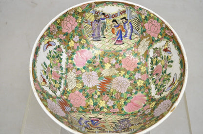 Vintage Rose Medallion Chinese Export Porcelain 12" Figural Painted Bowl