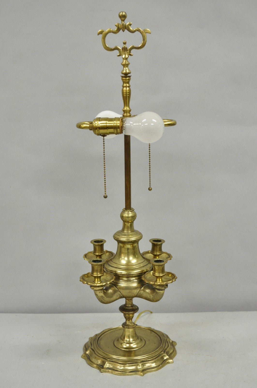 Vintage Middle Eastern Brass Genie Oil Lamp Candelabra Table Lamp w/ Shade