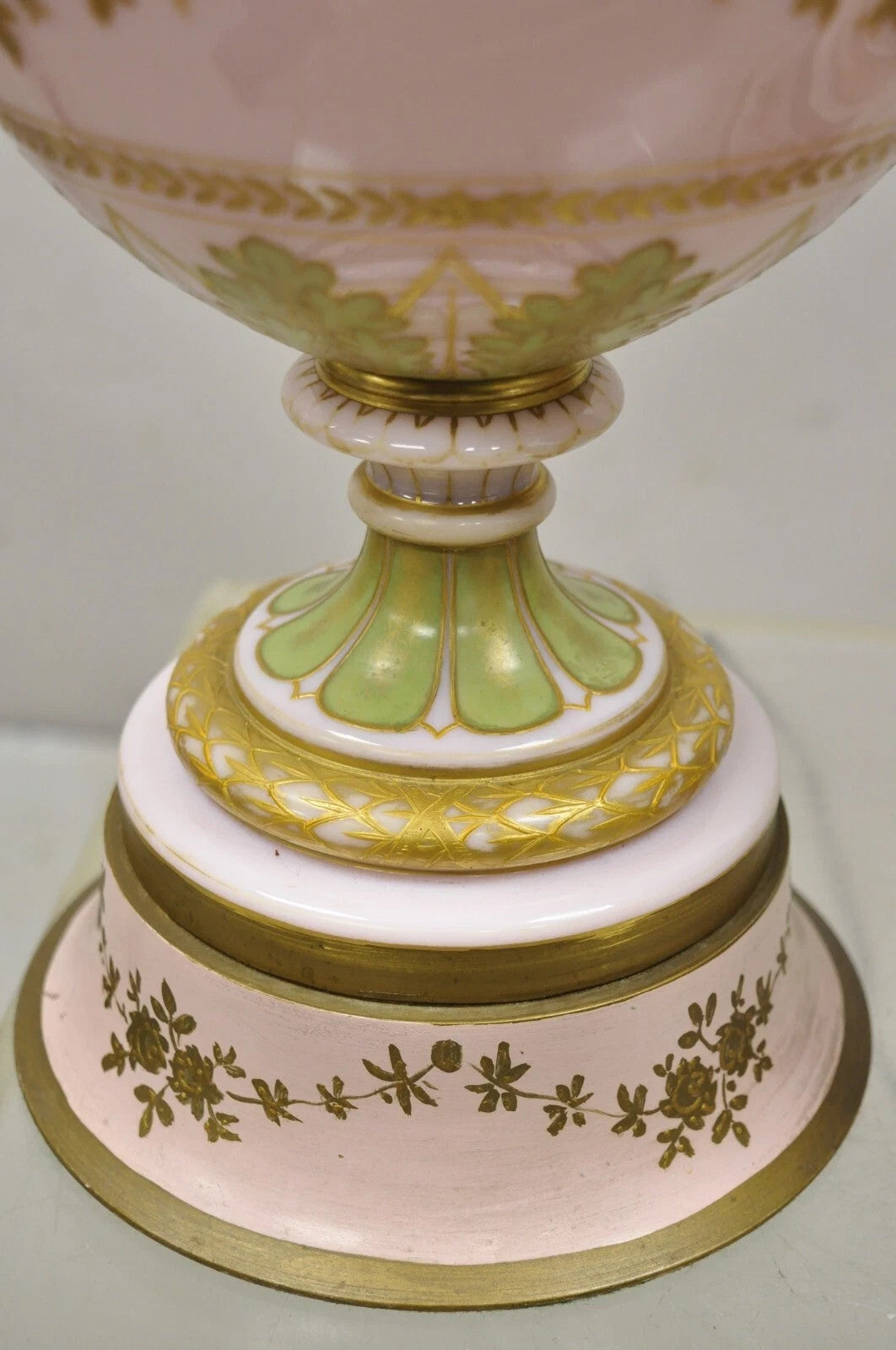 Antique French Louis XV Pink Porcelain Gold Painted Bulbous Table Lamps - a Pair