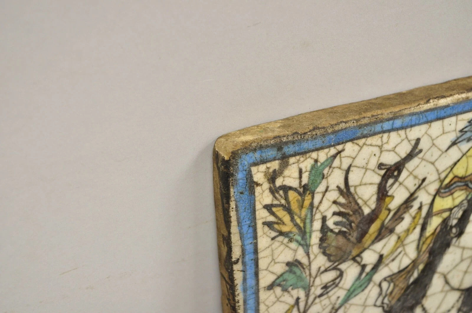 Antique Persian Iznik Qajar Style Ceramic Pottery Tile Bearded Man and Woman C2