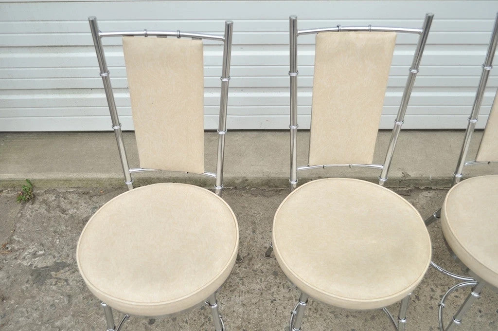 Vintage Hollywood Regency Chrome Metal Faux Bamboo Dining Kitchen Set - 5 Pc Set