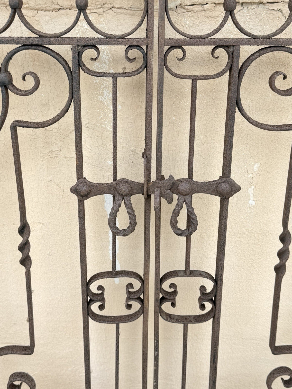 Antique Spanish Renaissance Scrolling Wrought Iron 57 x 47 Garden Entry Gate Set