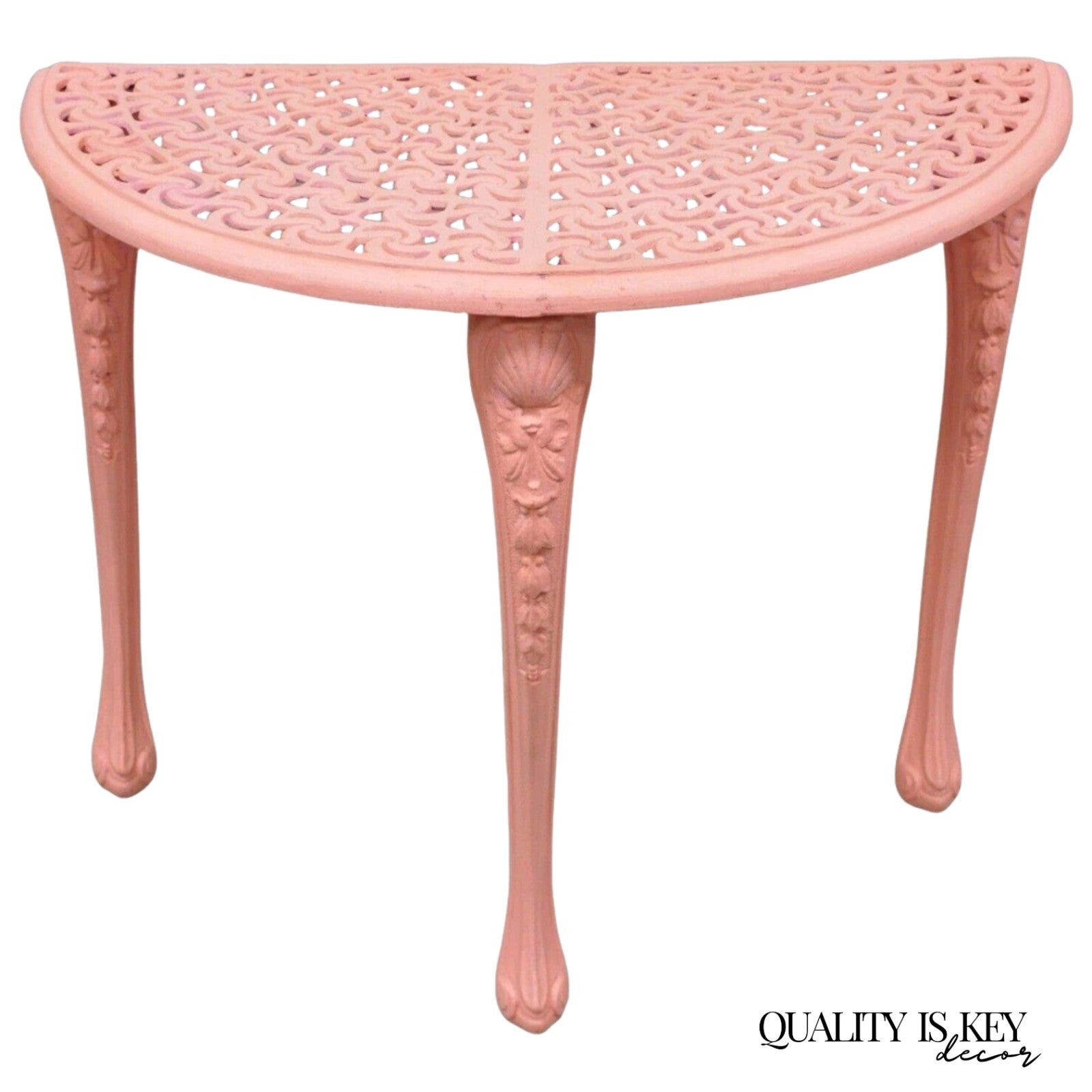 Vintage Italian Neoclassical Style Cast Aluminum Pink Demilune Console Table