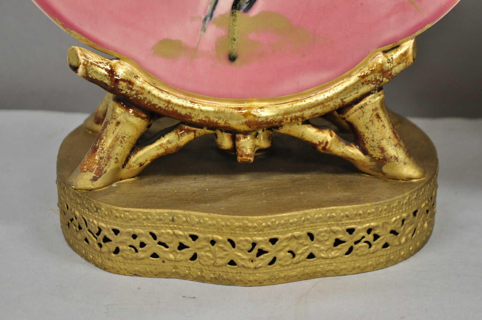 Antique Chinoiserie Pink Porcelain Round Vase Table Lamps w/ Birds - a Pair