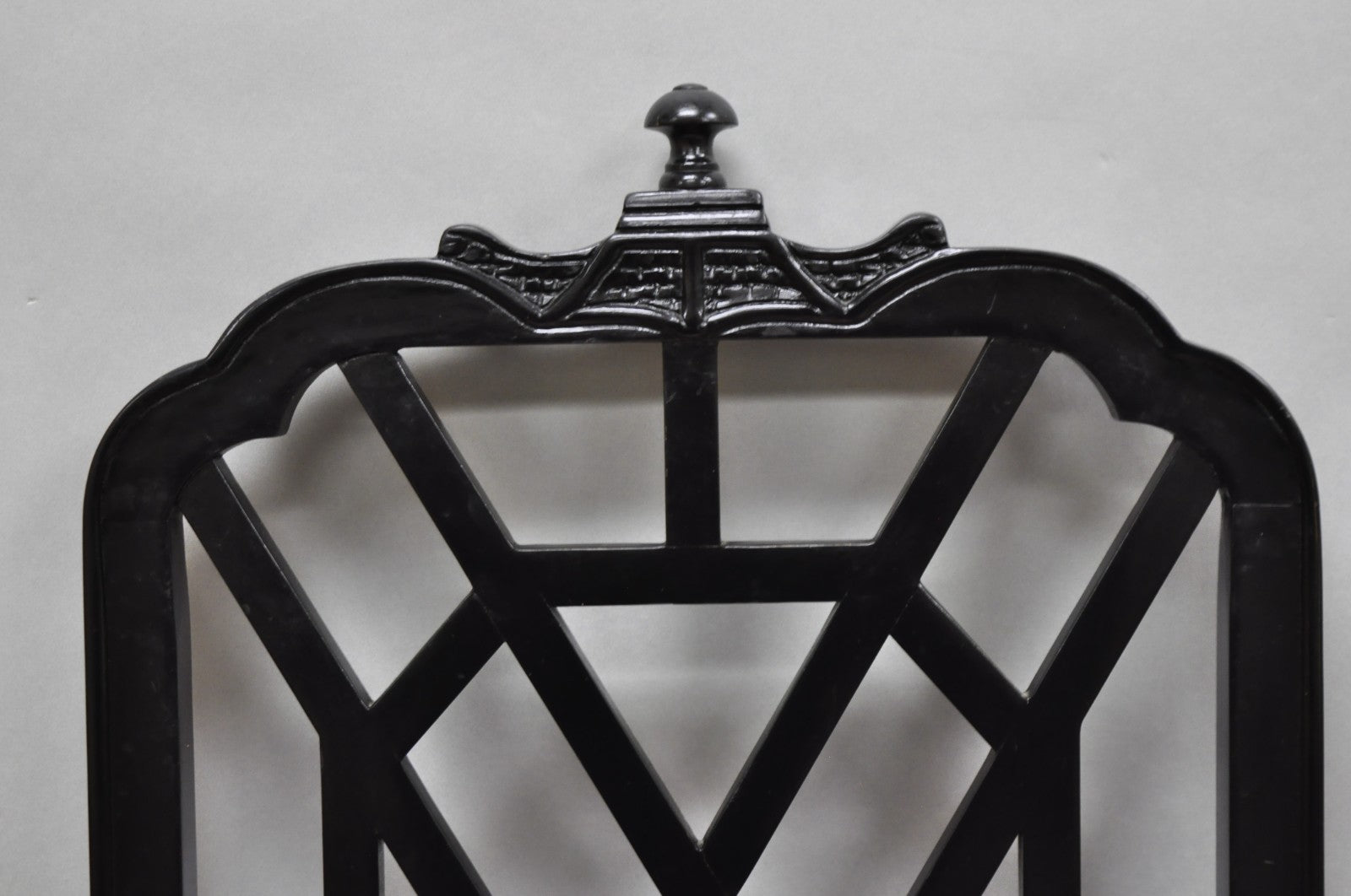 Vintage Chinese Chippendale Pagoda Fretwork Black Lacquer Dining Chair, Set of 4
