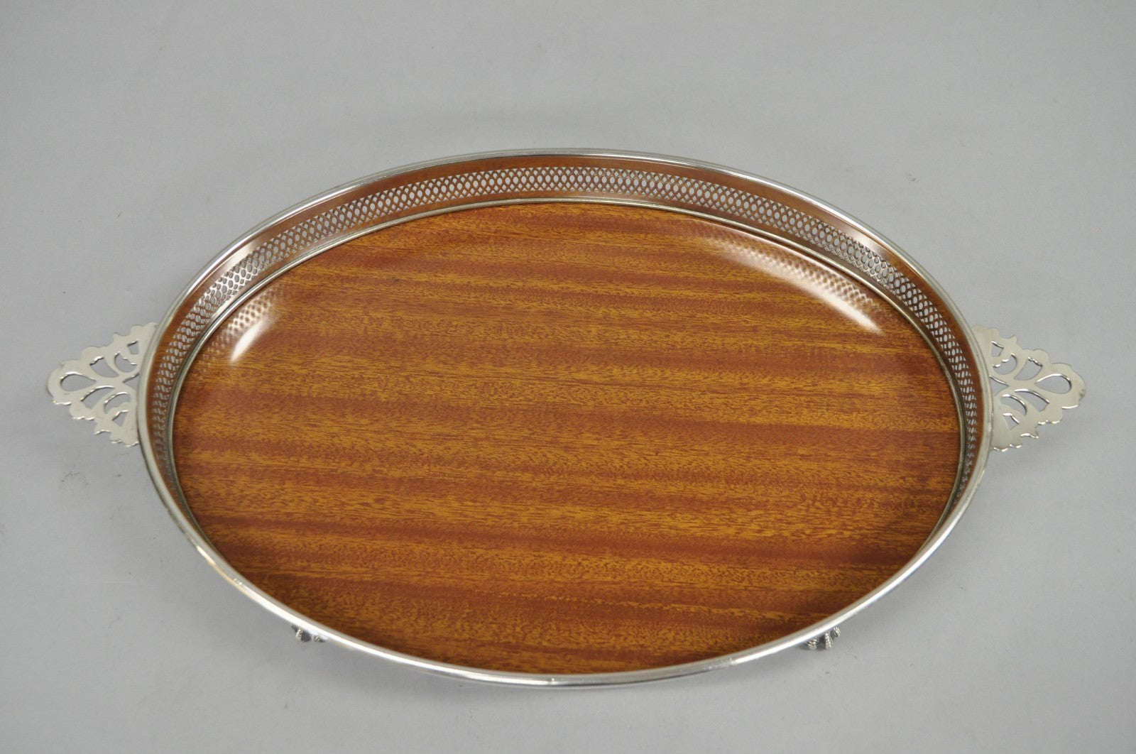 Vintage Eales of Sheffield Mid Century Modern Silver Plate Oval Formica Bar Tray