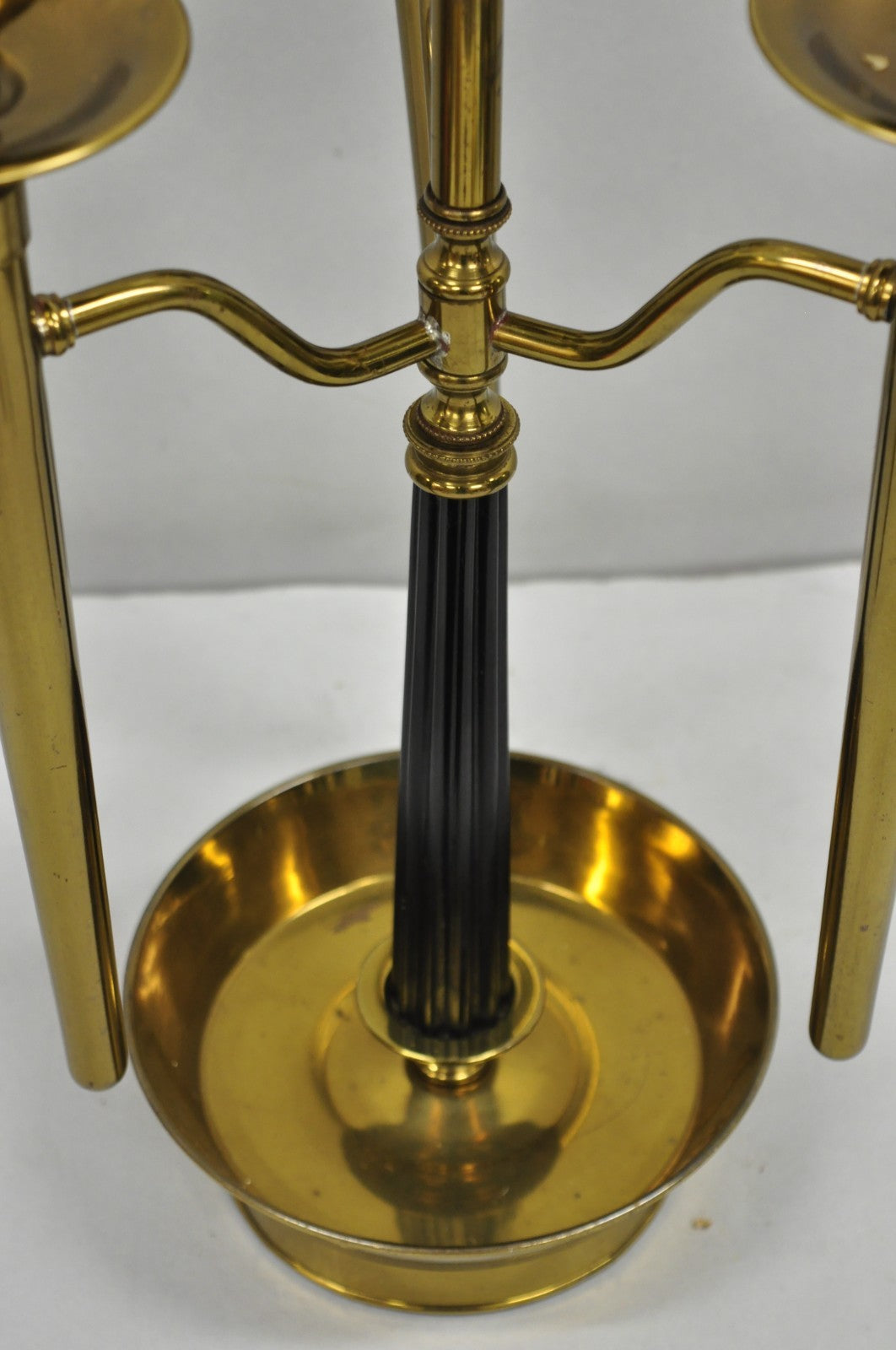 Tommi Parzinger Style Mid Century Modern Tall Brass Hurricane Shade Candelabra