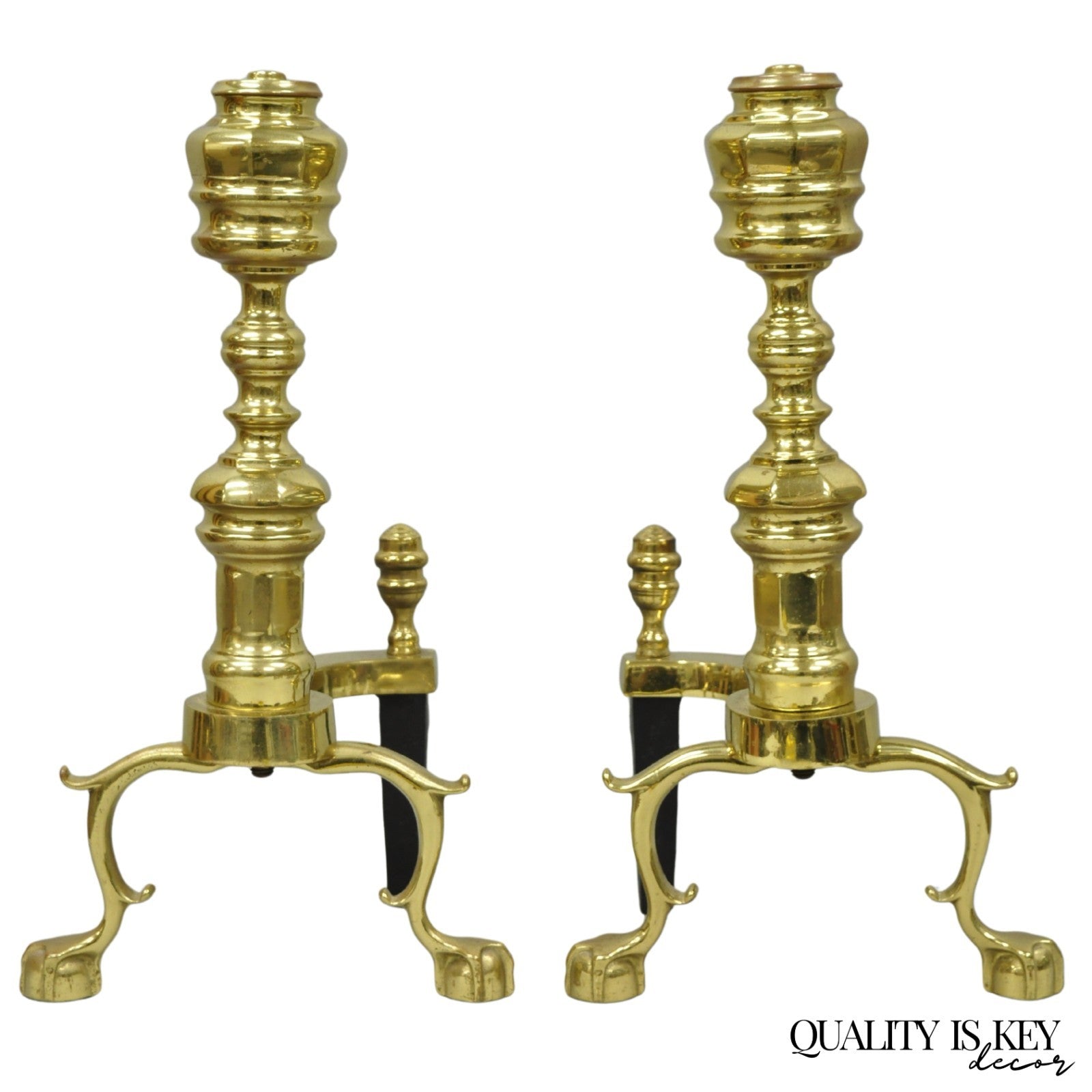 The Harvin Co Vintage Brass Federal Style Branch Foot Fireplace Andirons - Pair