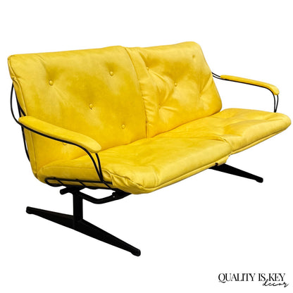 Vintage Homecrest Mid Century Modern Wire Metal Sofa w/ Yellow Vinyl Cushions