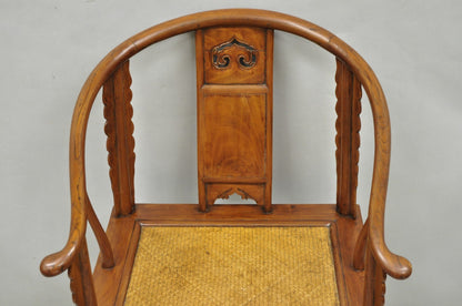 Antique Chinese Elm Hardwood Horseshoe Oriental Huanghuali Lounge Arm Chair