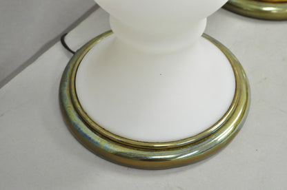 Vintage MCM Tommi Parzinger Style Tall White Frosted Glass Table Lamps - a Pair