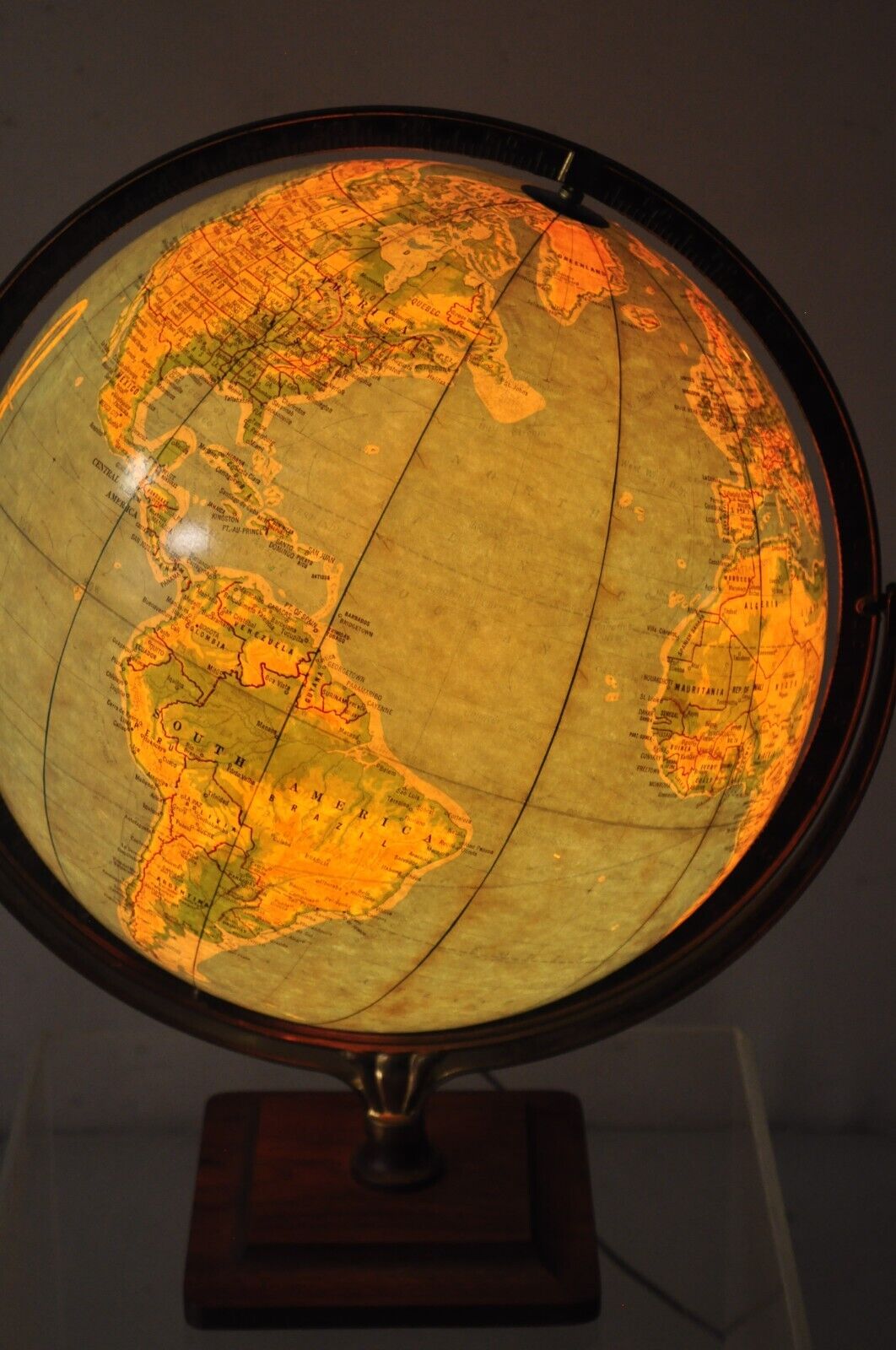 Vintage Cram's 16" Physical Political Terrestrial Illuminated Lighted Globe