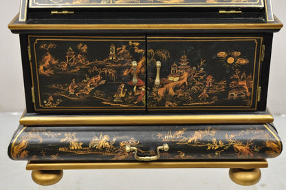 Decorative Chinoiserie Bombe Style Black Lacquer Oriental Jewelry Box