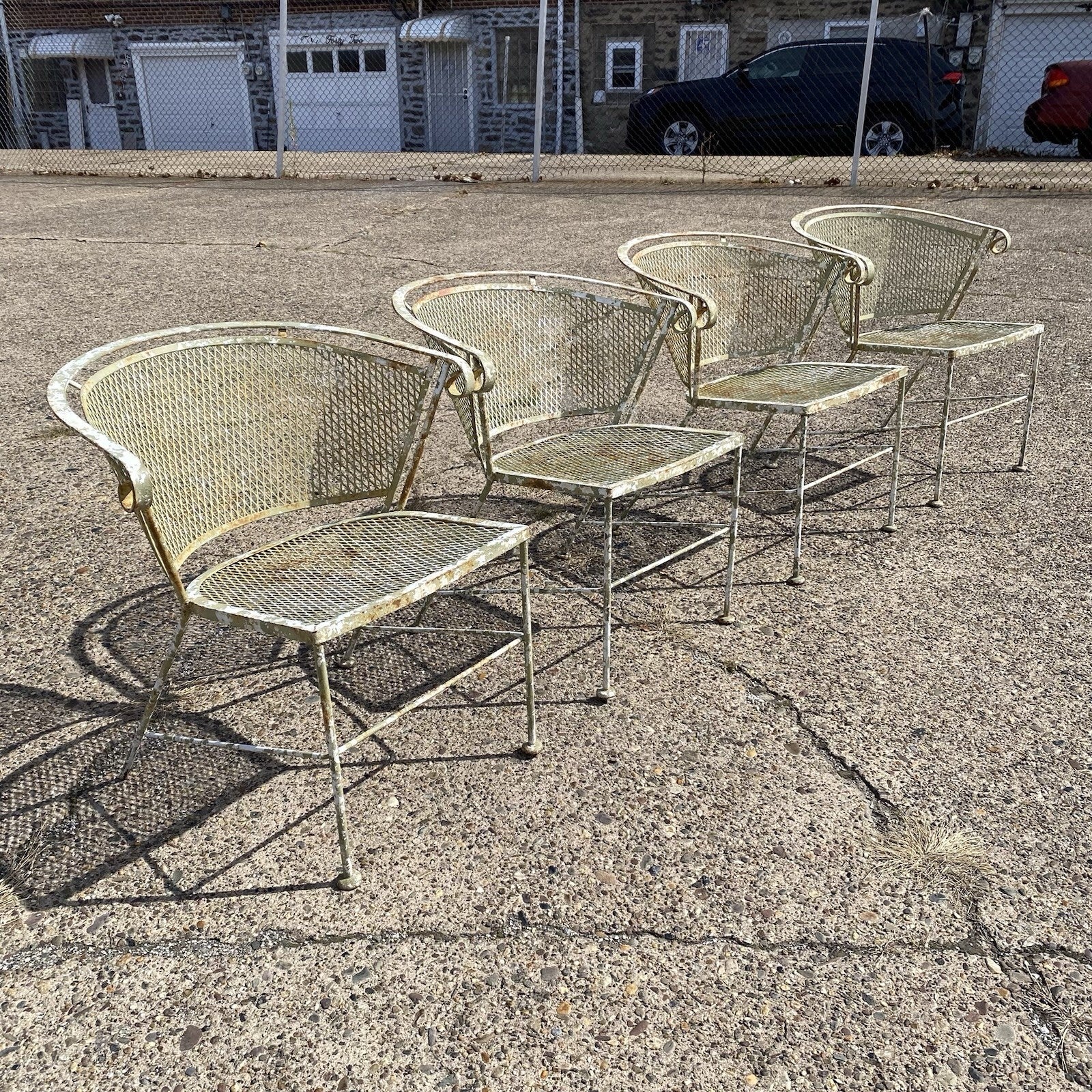 Vintage Mid Century Modern Woodard Style Wrought Iron Garden Patio Dining Set 5p