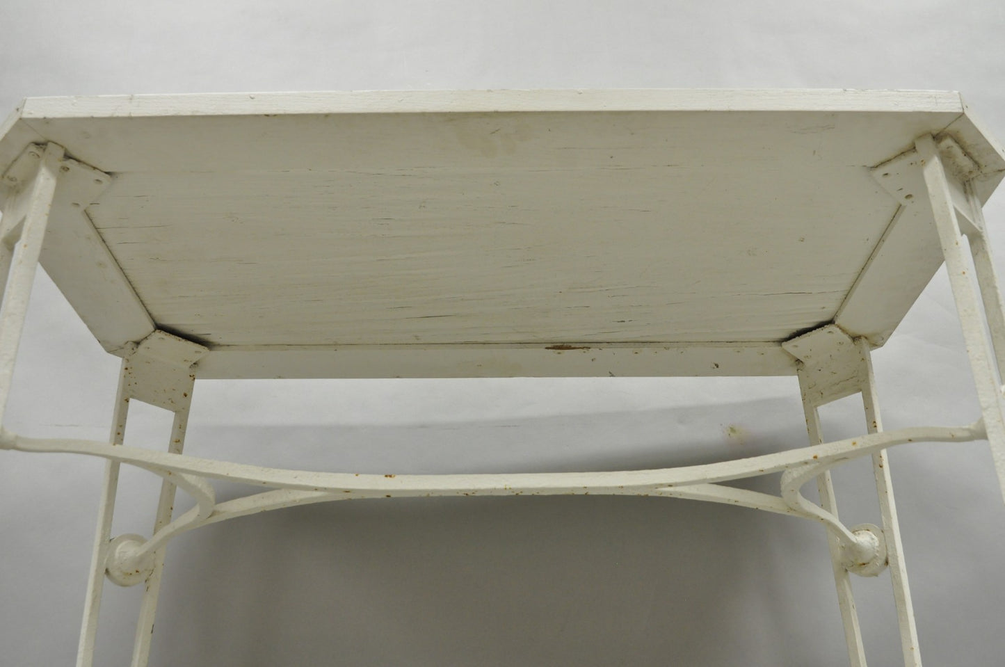 Antique Gothic Renaissance Wrought Iron Stretcher Base Potting Side Table (A)