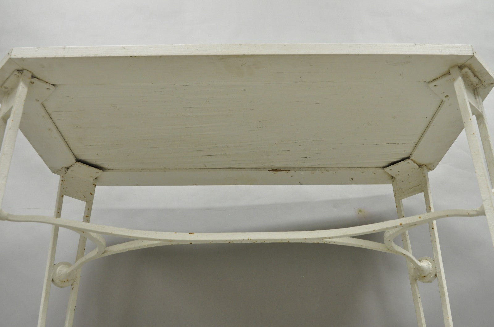 Antique Gothic Renaissance Wrought Iron Stretcher Base Potting Side Table (A)