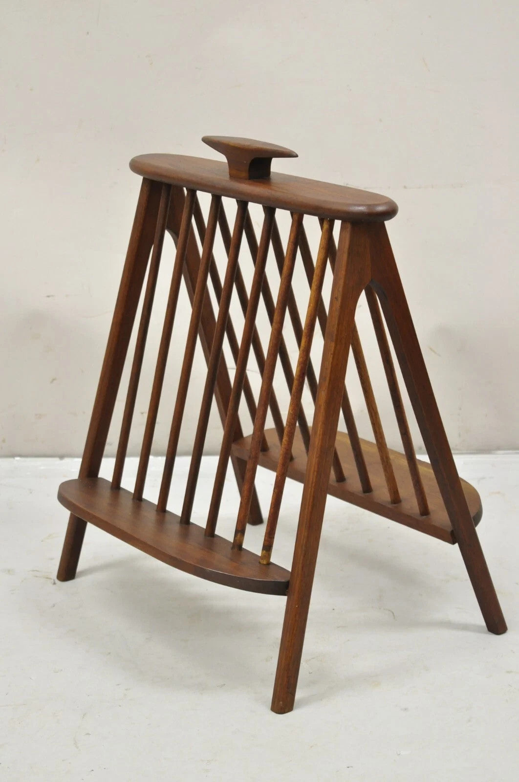 Arthur Umanoff Mid Century Danish Modern Teak Wood Compass Book & Magazine Rack