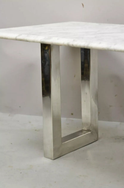 Modern Italian Marble Chrome Double Pedestal Base Rectangular Coffee Table