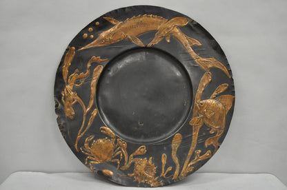 Antique Jugendstil Figural Copper Platter Charger of Fish by Steinicken & Lohr